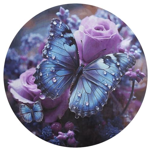 Tapis rond antidérapant motif rose violette style raffiné