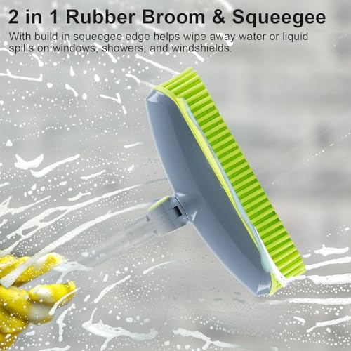 Image of 180Rotating Head Rubber Broom with Squeegee for Pet Hair Removal - 51 inch Iron Handle Fur Remover Rake Brush for Carpet, Hardwood & Tile Floors, Includes Pet Hair Removal Gloves (Green)