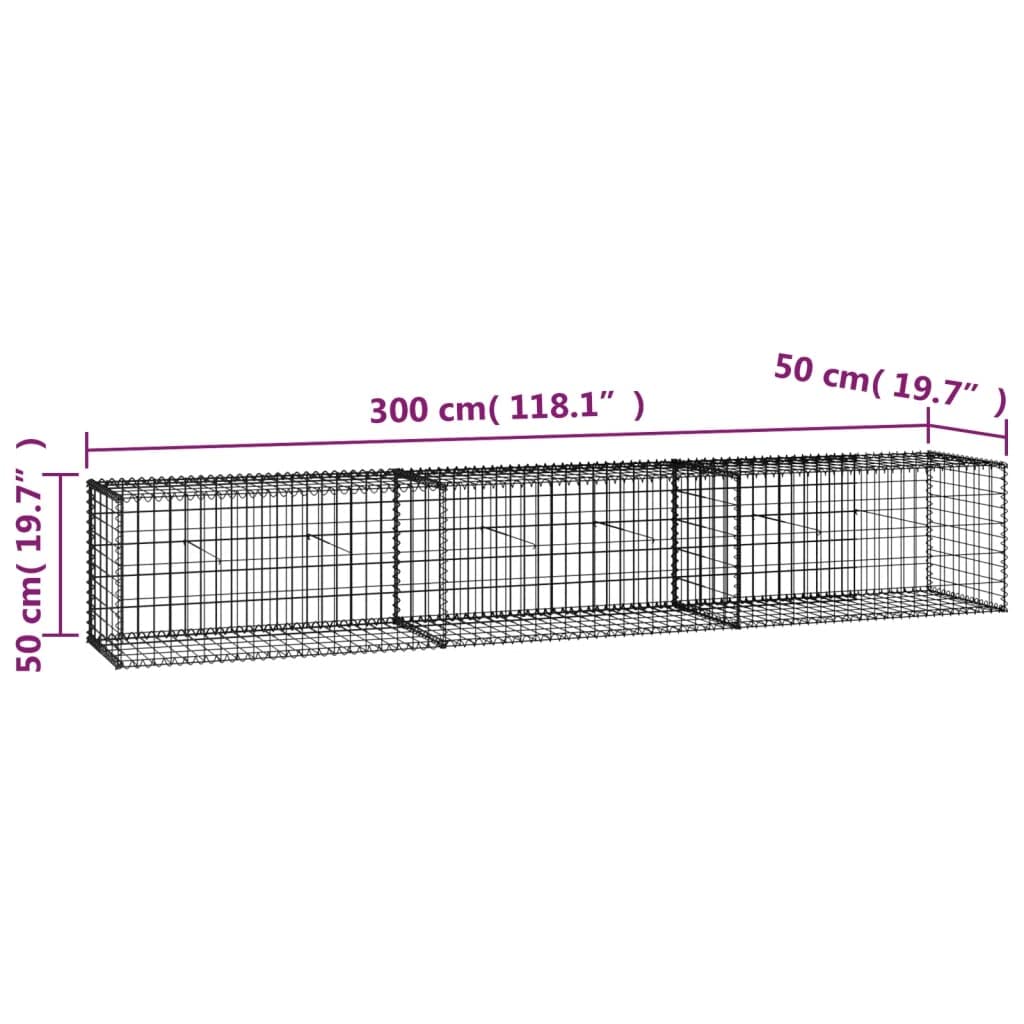 vidaXL Muro de Gaviones con Cubiertas Acero Galvanizado 300x50x50cm Jardinería