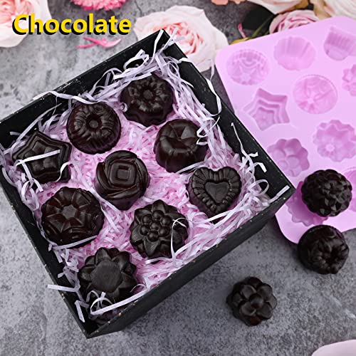 Image of Sakolla 3 Pack Flower Soap Molds, 12 Cavities Different Shapes Silicone Molds for Soap, Lotion Bar, Bath Bombs, Chocolate, Candy