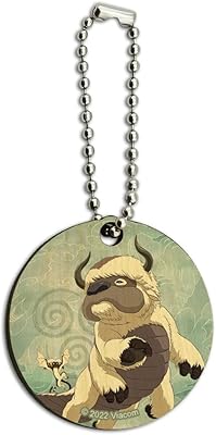 Avatar The Last Airbender Appa & Momo Wood Wooden Round Keychain Key Chain Ring
