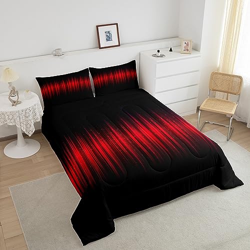 Image of Feelyou Red and Black Comforter Twin, Abstract Ombre Comforter Set Stripes Bedding Set Kids Toddler Red and Black Striped Duvet Set Durable Quilt Set