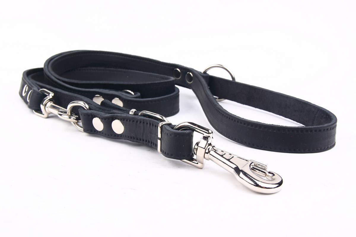 Esclusivo guinzaglio per cani in vera pelle, 925, 20 mm/220 cm, nero, regolabile, per cani di taglia XL