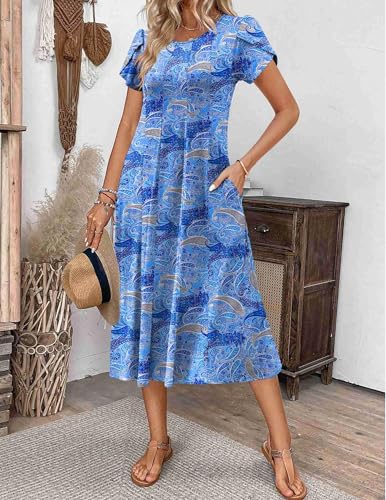 Image of ZEAGOO Womens Casual Dresses for Summer Short Sleeve Flare Midi Dress Loose Flowy Beach Sundress