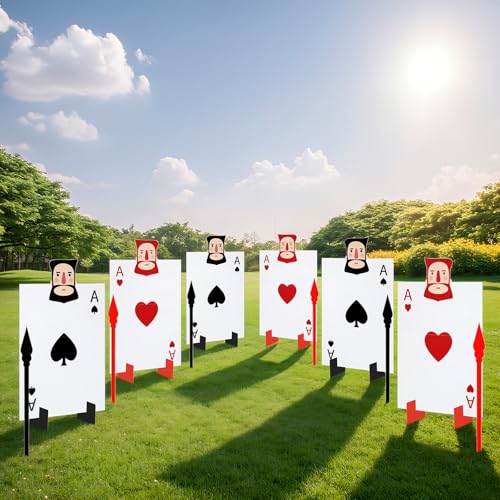 Cinnvoice 12pcs Wonderland Party Decoration Include 6pcs Queen's Soldiers Yard Signs with Stakes 6pcs Spears Poker Cards Trunk or Treat Car Wonderland Theme Tea Party Halloween Lawn Sign