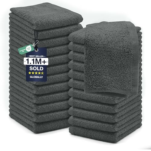 DAN RIVER 24 Pack Wash Cloths for Showering [12x12] - 100% Cotton Washcloths Premium Quality Flannel Face Cloths for Bathroom Highly Absorbent and Soft Feel Wash Clothes Gray