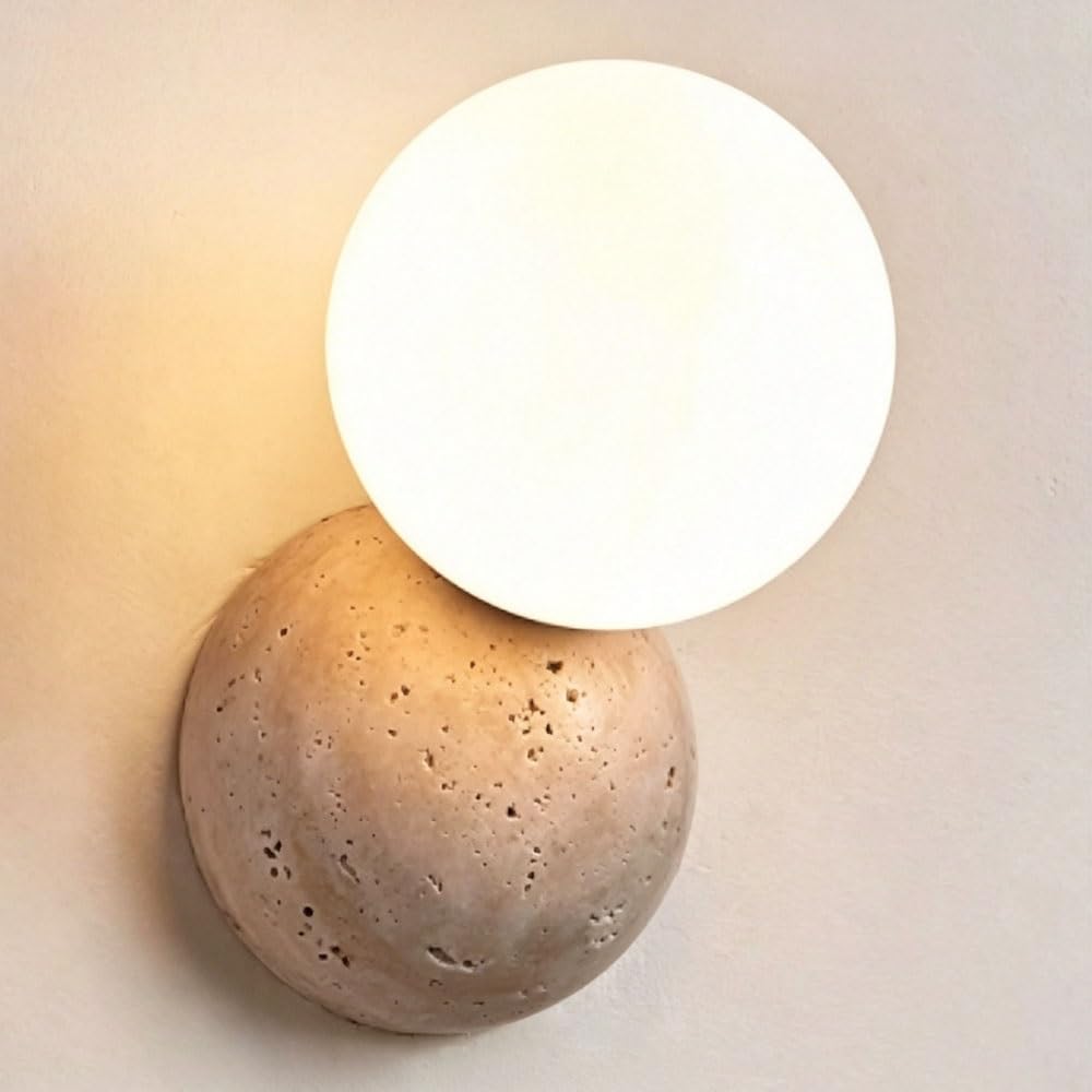 LUOYAOB Yellow Travertine Wall Sconce Round Glass Wall Lamp Japanese Indoor Wall Light G9 3000K for Bedroom Living Room Hallway Entryway Porch Wall Lighting