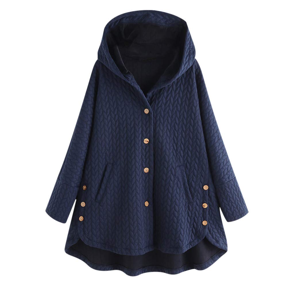 Chaqueta Mujer Invierno Abrigos De Cazadora Forro Polar，Abrigo femenino con capucha manga larga y bajo recto bolsillos laterales con botón diseño informal y talla grande para mujer