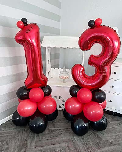 Image of 40 Inch Red 13 Number Balloons Giant 13 or 31 Balloons Red Birthday 13 Balloons 13th Birthday Anniversary Events Party Decorations Supplies