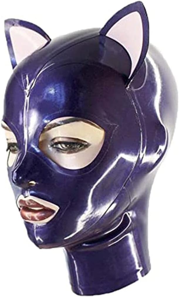 BERMEL Latex Hood Rubber HeadMask,Purple Latex Head Cover,Back Zipper,Natural latex Mask Handmade for Unisex Cosplay Club
