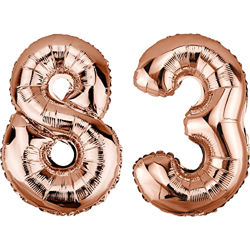 DekoRex Globo de plástico de color oro rosa, 82 cm, para cumpleaños, bodas (número: 83)