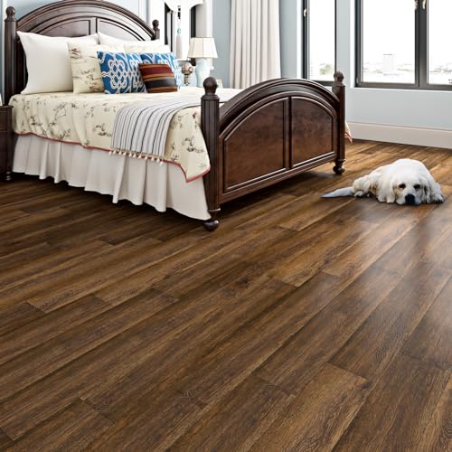 Livelynine Self Adhesive Floor Tile Wood Effect 30x30CM Peel and Stick Floor Tiles Bathroom Kitchen 32-Tiles Waterproof Vinyl Flooring Tiles Brown Wood Look Sticky Floor-Tiles Bedroom Living Room