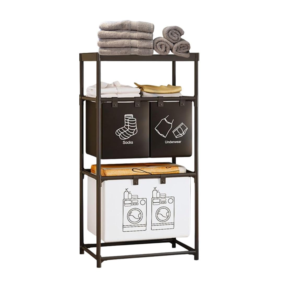 Cesta da lavanderia a 3 livelli – Organizzatore indipendente con 4 contenitori di grande capacità (44x31x97 cm)