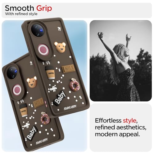 Image of Pikkme Back Cover for iQOO Z10R 5G / Vivo V50 5G / V50e 5G / Vivo T4R 5G | Cute Fun Cartoon 3D Bear Silicone Full Body Protection Bumper Cover (Brown)