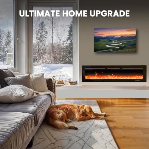 Image of Silonn 50-Inch Electric Fireplace Heater, Recessed or Wall-Mounted, 20 Flame Colors, 1400W Heat, WiFi-Enabled App & Remote Control, Timer, Black