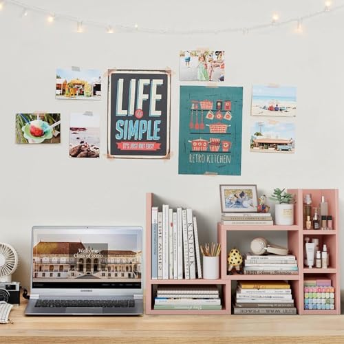 Image of NUTIKAS Desk Shelves Desktop Organizer Shlef - Pink Office Organization for Top of Desk Organizers and Accessories Corner Bookshelf Table Top Shelving Small Hutch Decorations for Office