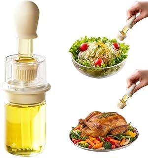 【aiji】 油引き オイルブラシボトル 油ひき 耐熱ブラシ付き シリコン 透明液量確認 ガラスオイルディスペンサー オイル容器 2in1 ミニ コンパクトたこ焼き あぶらひき BBQ 家庭 飲食店用 キッチンツール ハケ 取り外し可能(単品)