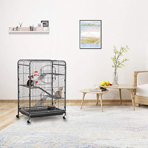 Yaheetech YT-00021398 37-Inch Metal Ferret Chinchilla Cage Indoor Outdoor Small Animals Hutch W/ 2 Front Doors/Feeder/Wheels thumb #7