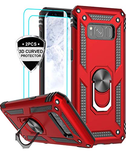 LeYi Samsung Galaxy S8 Plus Case with 3D PET Screen Protector [2 Pack], [Military Grade] Shock Absorption Defender Protective Phone Case with Car Holder Mount Kickstand for Samsung S8 Plus JSFS Red