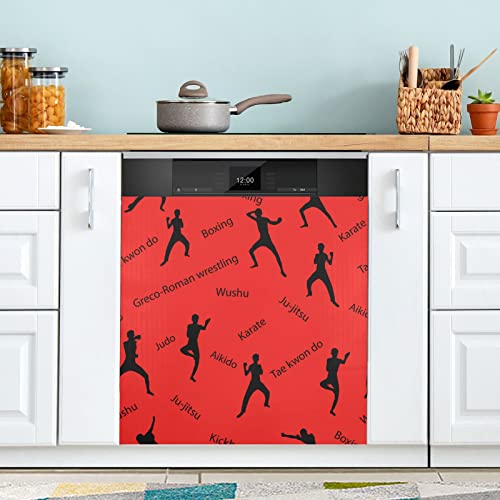 Kong Fu rote Spülmaschinen-Magnetabdeckung für Kühlschrank, Küche, Waschküche, Geschenk, 58,4 x 66 cm