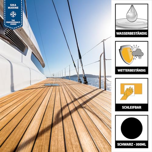 Sika – Stabdeckverfugungsmasse – Sikaflex-290 DC PRO Schwarz – für den Schiffbau – zur Verfugung von Stabdeckfugen – leicht schleifbar – 300 ml