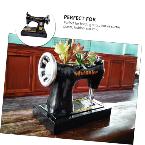 Pot à succulentes noir en résine haut de gamme, design vintage machine à coudre durable