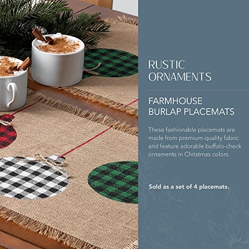 Elrene Home Fashions Farmhouse Living Holiday Rustic Ornaments Burlap Placemat Set, 13 Inches X 19 Inches, Set Of 4 #TOP1