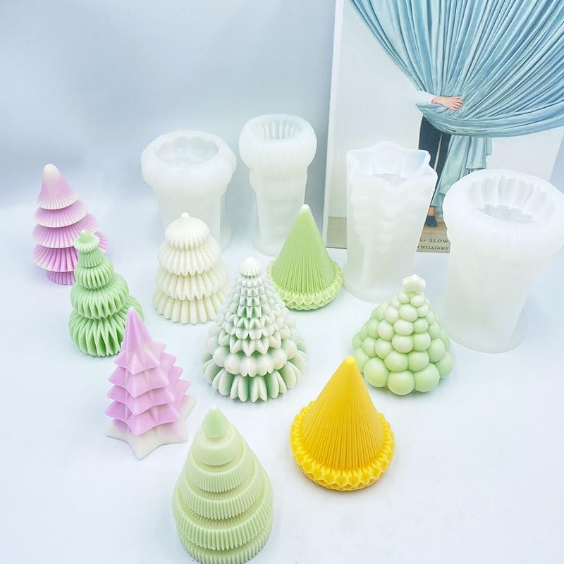 Miniatura 5 de Molde de vela 3D con forma de árbol de Navidad de origami, molde de silicona para resina epoxi, vela, jabón, bomba de baño, yeso, manualidades de