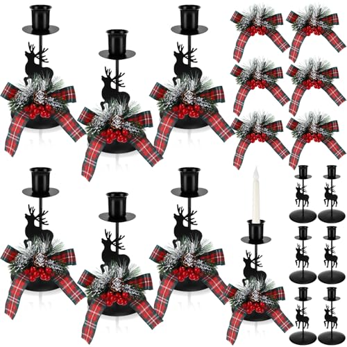 Acellegic 6 Sets Christmas Taper Candle Holder Black Reindeer Candlestick