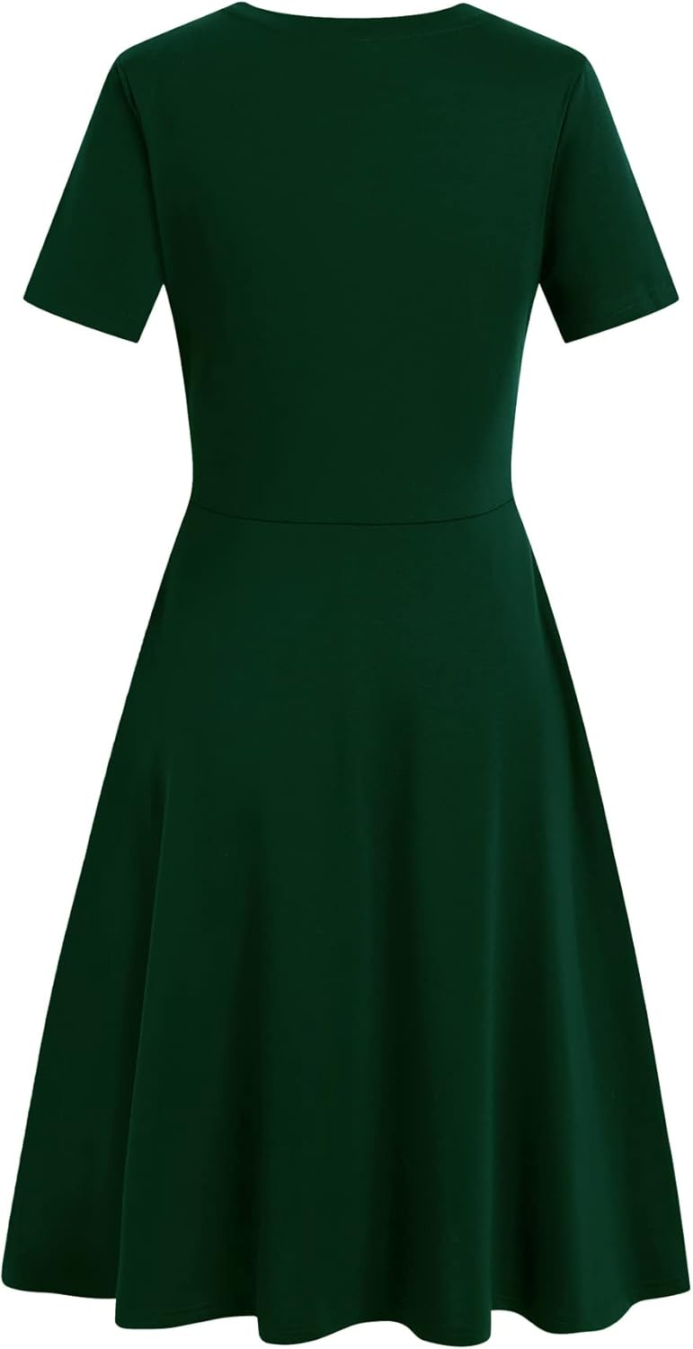 Women's Elegant Knee Length Dresses Vintage Summer Office Casual Floral Print Work Party A-Line Swing Dress with Pockets 162 - Image 4