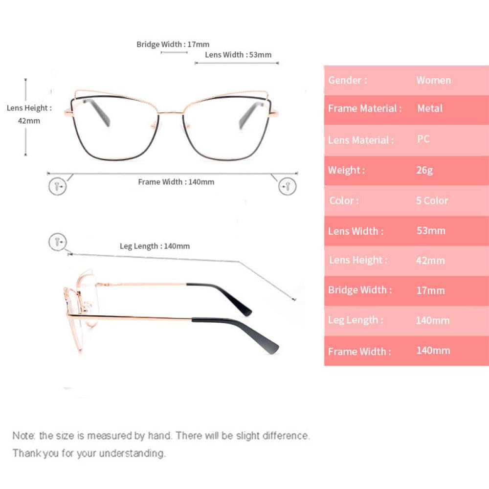 Montatura per occhiali Cat Eye in metallo per donna Occhiali con lenti trasparenti Occhiali Cat Eye