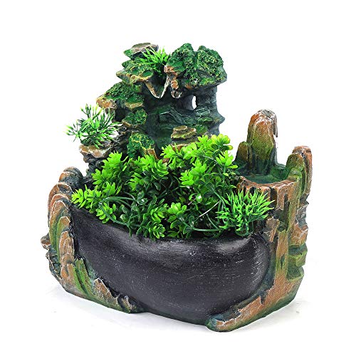 Zimmerbrunnen Klein mit Beleuchtung 20x15x28 cm Tischbrunnen Zimmerspringbrunnen Zimmer Brunnen Wasserfall für Entspannung und Luftbefeuchtung