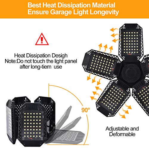 2 pack led garage lights 120w deformable led garage ceiling light with 5 adjustable panels 12000lm e26 shop lamp for basement barn high bay store 2 pack