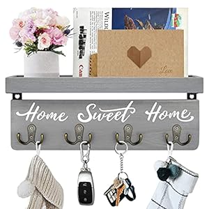 buways Wall-Mounted Key and Mail Holder, Wooden Key Rack with 4 Double Key Hooks, Rustic Home Decor for Entryway(Gray) buways Wall Mounted Key and Mail Holder Wooden Key Rack with 4 Double Key Hooks Rustic Home Decor for EntrywayGray