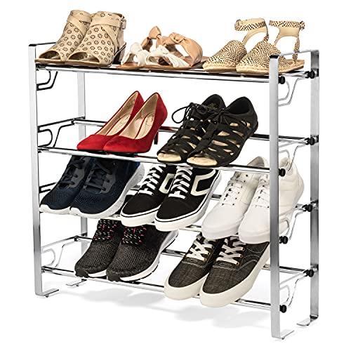 Ustech 4 Tier Adjustable Chrome Shoe Rack Storage Organizer | Portable, Large, Free Standing Closet Shelf For Bedroom And Entryway | Metal Shoe Shelf For Kids And Adults | 16 Pairs Of Shoes #TOP13