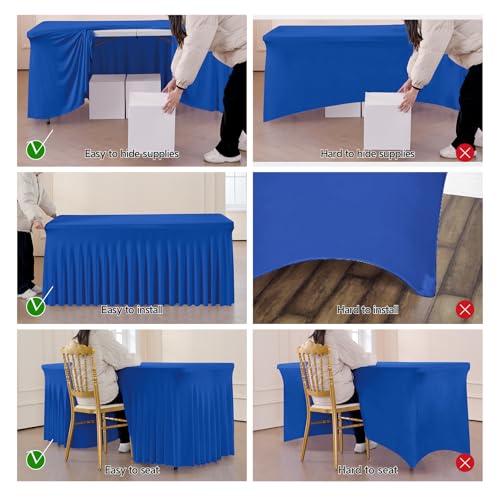 Image of Outpain 8ft Spandex Table Cloth for Standard Folding Tables-6Pack Royal Blue Table Cloth Table Protector for Party, Wedding, Cocktail, Banquet, Festival