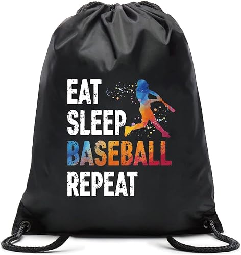 Pishovi Eat Sleep - Mochila impermeable con cordón de repetición, bolsa deportiva de béisbol para hombres y mujeres, regalos de jugador de béisbol,