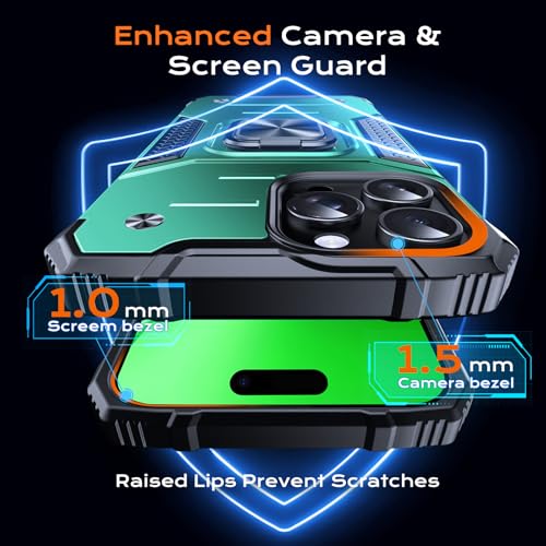 Image of Anqrp Heavy Duty Case for iPhone 16 Pro Case with Enhanced Ring Holder Grip Stand, Military Grade Shockproof Rugged Drop Protective Silicone Hard Slim iPhone 16 Pro Phone Case Cover,Forest Green