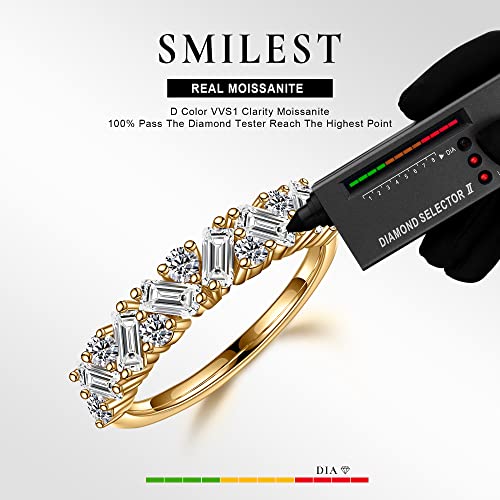 SMILEST Moissanite Wedding Band for Women, Baguette and Round D Color VVS1 Clarity Lab Created Moissanite Wedding Rings 925 Sterling Silver Vintage Moissanite Anniversary Ring for Women2
