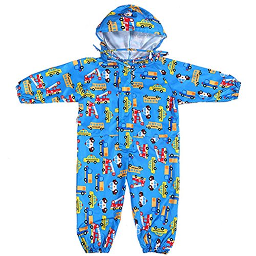 JiAmy Kids Baby One Piece Rain Suit with Hood Waterproof Coverall Outdoors 1-3 Years Blue