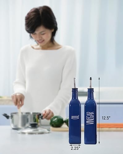 Miniatura 7 de Juego de dispensador de aceite y vinagre de vidrio para cocina, botella dispensadora de aceite de oliva de vidrio de 17 onzas con boquilla de
