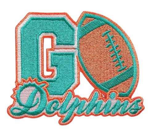 GO Dolphins Embroidered Iron-On Sew-On Patch Rugby 3.5 x 3.0 Inches