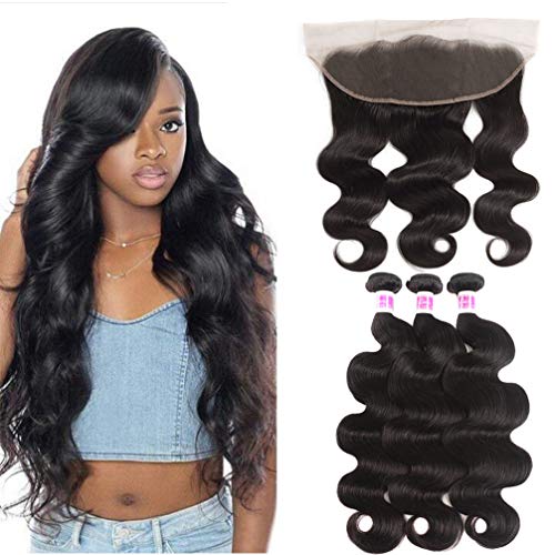 JiSheng Brazilian Human Hair Bundles With Closure Ear To Ear Lace Frontal Closure 8A Unprocessed Body Wave Bundles Natural Color (18 18 20 +16)