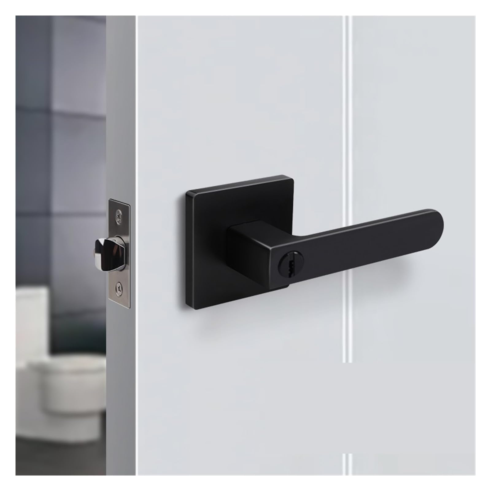Serrure tripolaire de salle de bain voyant poignée languette With key-3