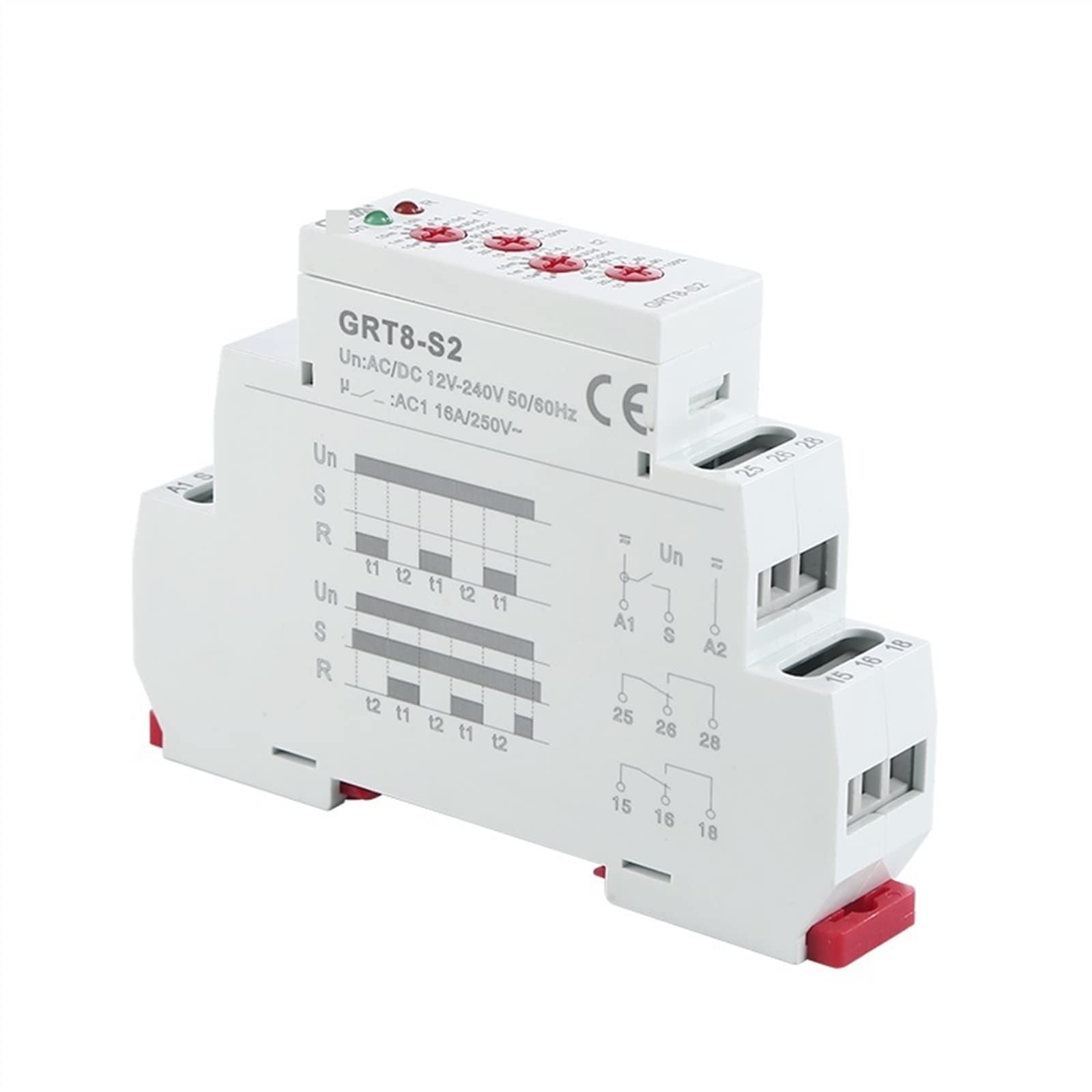 GRT8-S Relè temporizzatore ciclo asimmetrico SPDT 220V 16A AC/DC12V-240V elettronico ripetuto 1 pz(GRT8-S1 AC230V)