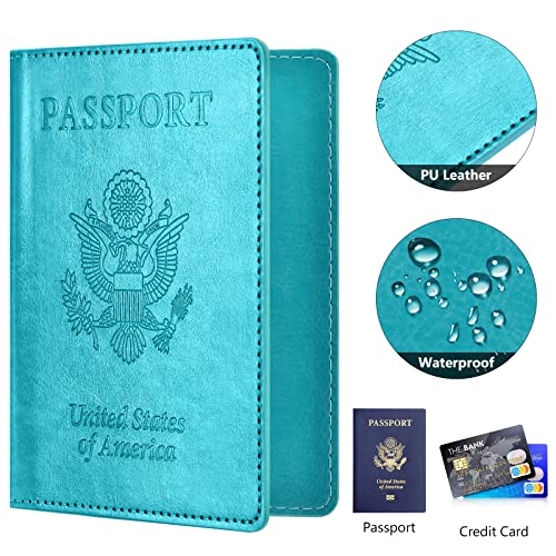 Image of Passport and Vaccine Card Holder Combo with Vaccine Card Slot, Passport Wallet, Passport Cover / Case for Women and Men(AK-turquoise)