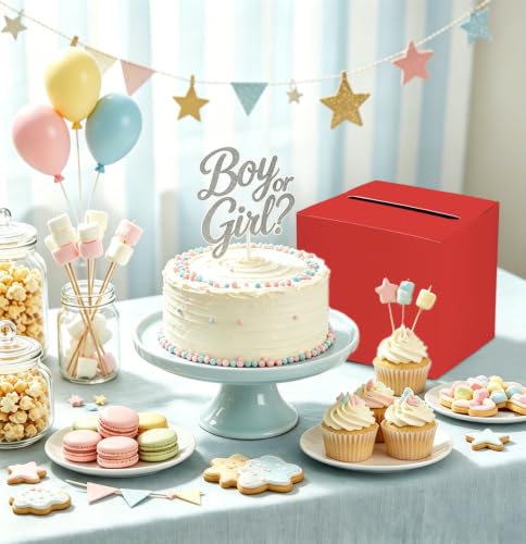 Image of SietDESEO Red Card Box with Slot Money Gift Card Box Holder for Party Wedding Reception Birthday Graduation Bridal Shower Baby Shower Diaper Raffle Box