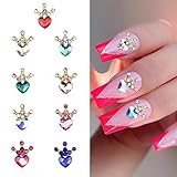 30pcs 9 Colors Assortment 3D Gold Crown Sparkle Crystal Heart Nail Charms Jewel Rhinestones for Nail
