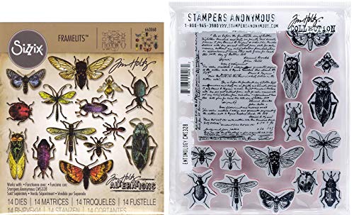TIM Holtz Entomologie matrices Sizzix Framelits et tampons étirables pour scrapbooking créatif