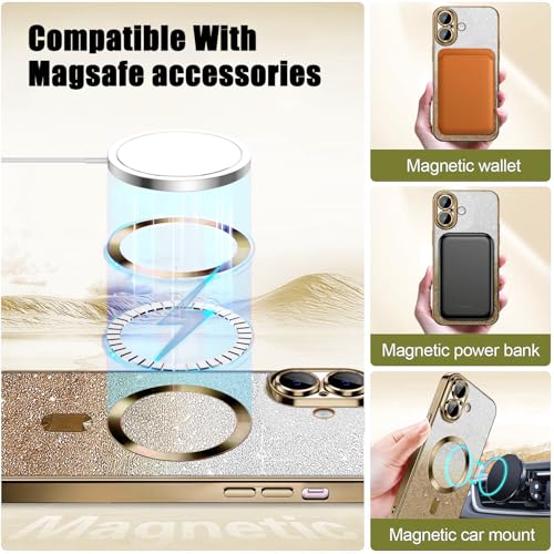 Image of Misscase for iPhone 17 Case Compatible with MagSafe,Built-in Camera Lens Protector Full Protection Soft TPU Anti-Scratch Anti-Fingerprint Magnetic Glitter Slim Case Cover 6.3 inch Gold